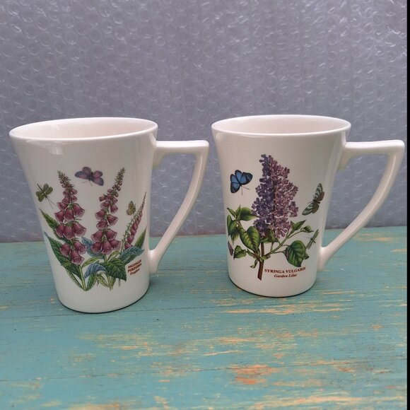 Butterfly Garden Mugs Lilac Blue Purple Dragonfly Foxglove Matching Pair Set 2 - Picture 4 of 17